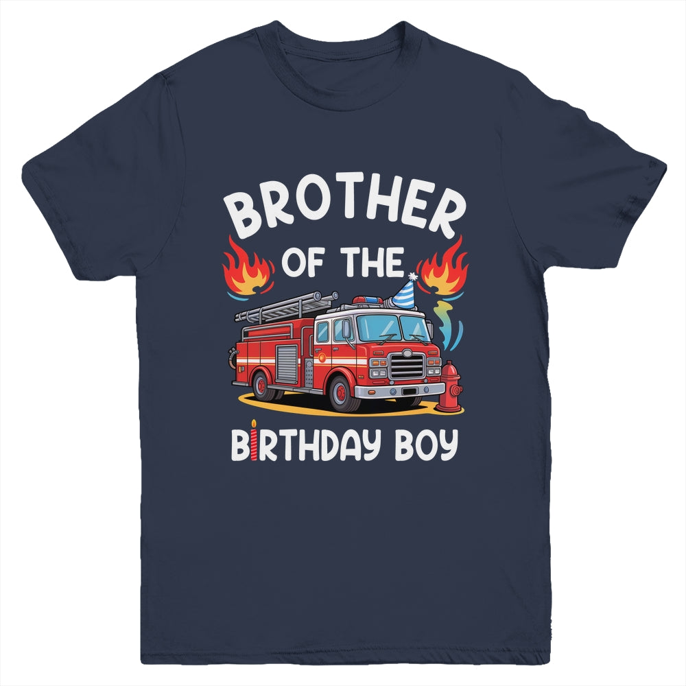 Brother Of The Birthday Boy Fire Truck Firefighter 1st Party Youth Shirt | teecentury