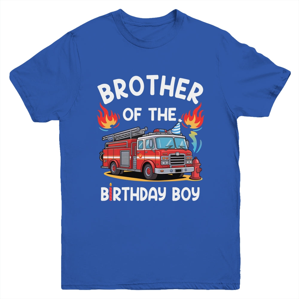 Brother Of The Birthday Boy Fire Truck Firefighter 1st Party Youth Shirt | teecentury