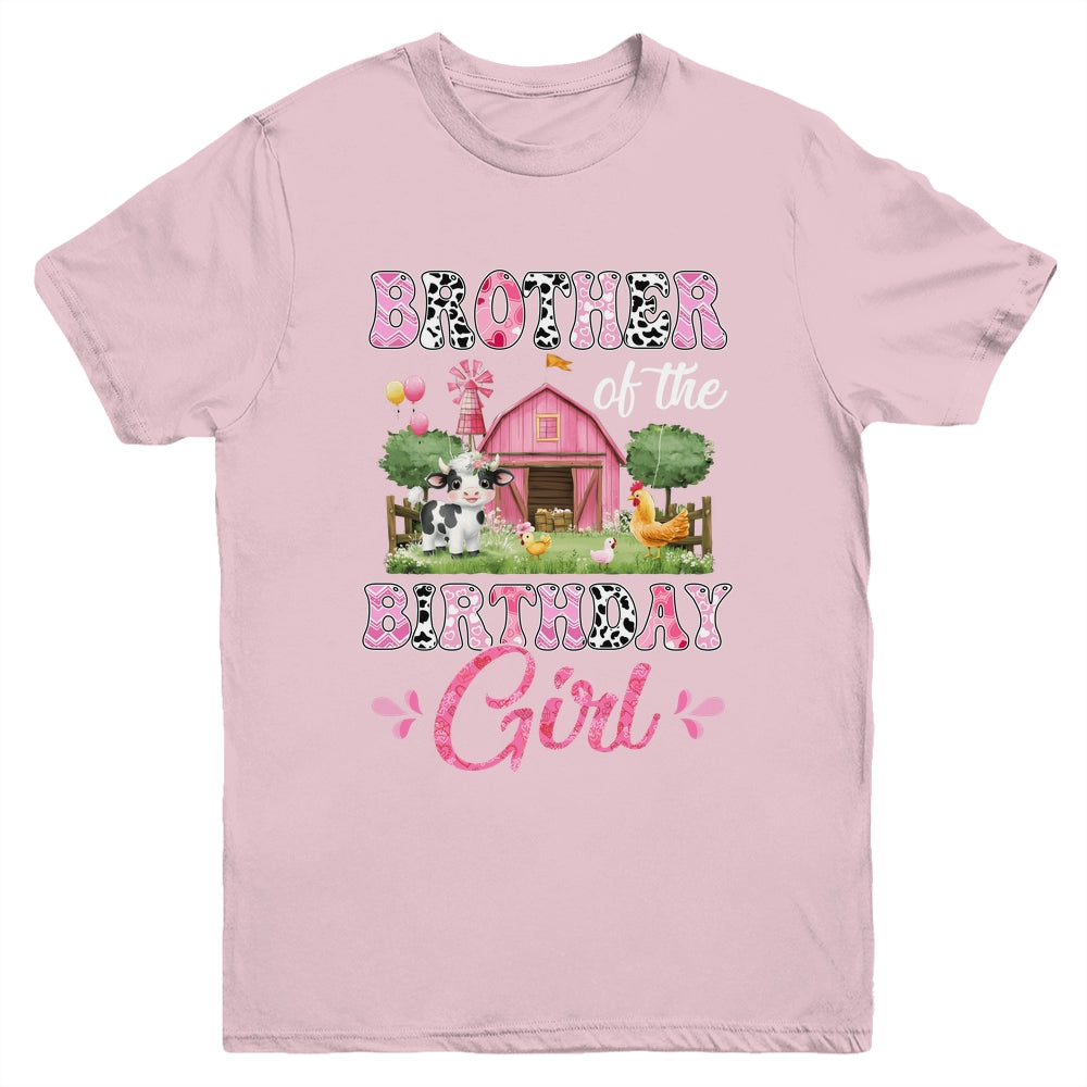 Brother Of The Birthday Girl 1st Birthday Cow Farm Family Youth Shirt | teecentury