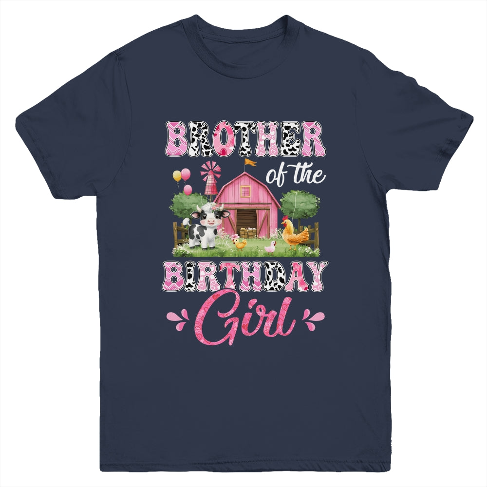 Brother Of The Birthday Girl 1st Birthday Cow Farm Family Youth Shirt | teecentury