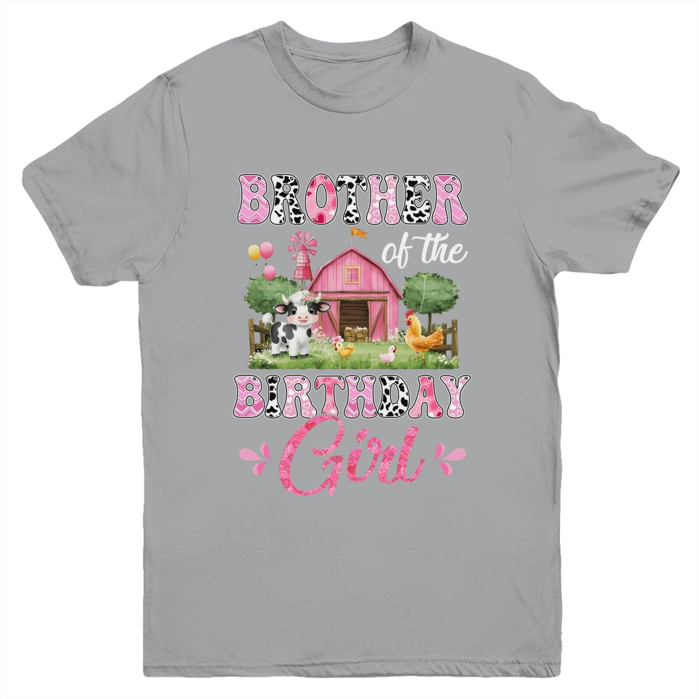 Brother Of The Birthday Girl 1st Birthday Cow Farm Family Youth Shirt | teecentury