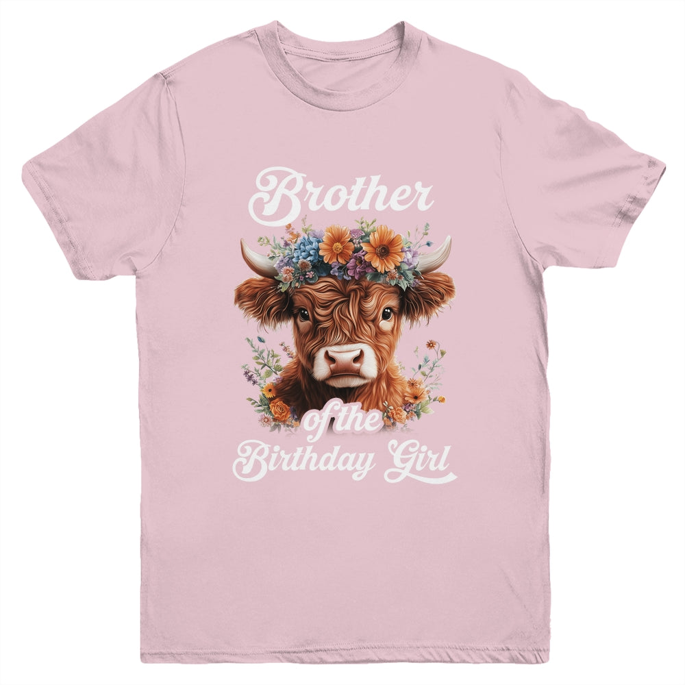 Brother Of The Birthday Girl Highland Cow Farm Family Youth Shirt | teecentury