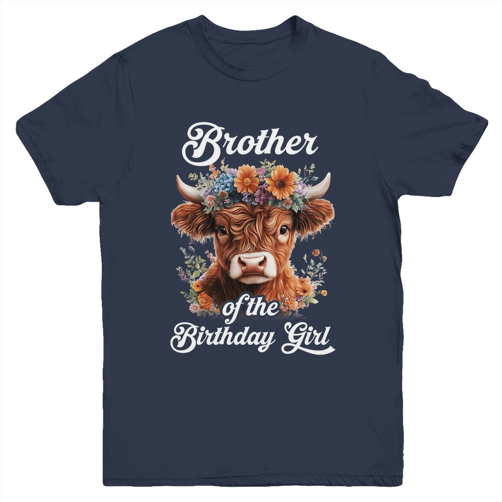 Brother Of The Birthday Girl Highland Cow Farm Family Youth Shirt | teecentury