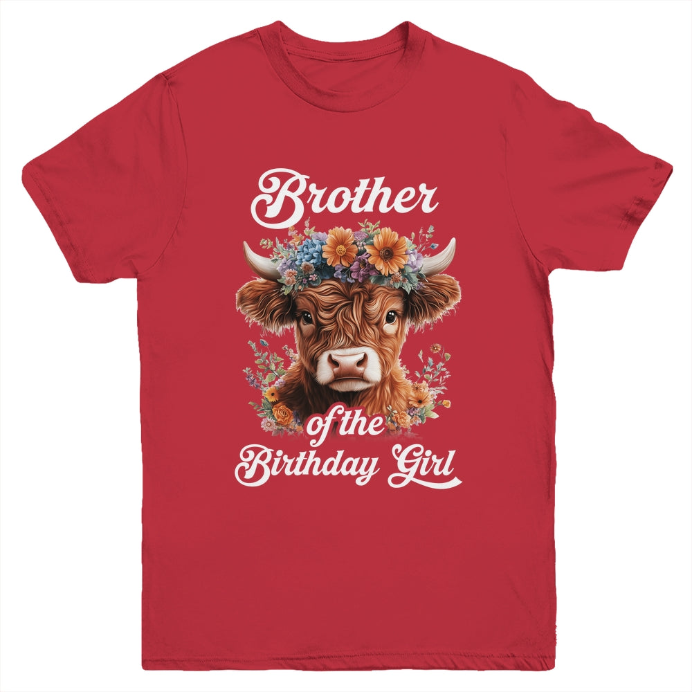 Brother Of The Birthday Girl Highland Cow Farm Family Youth Shirt | teecentury