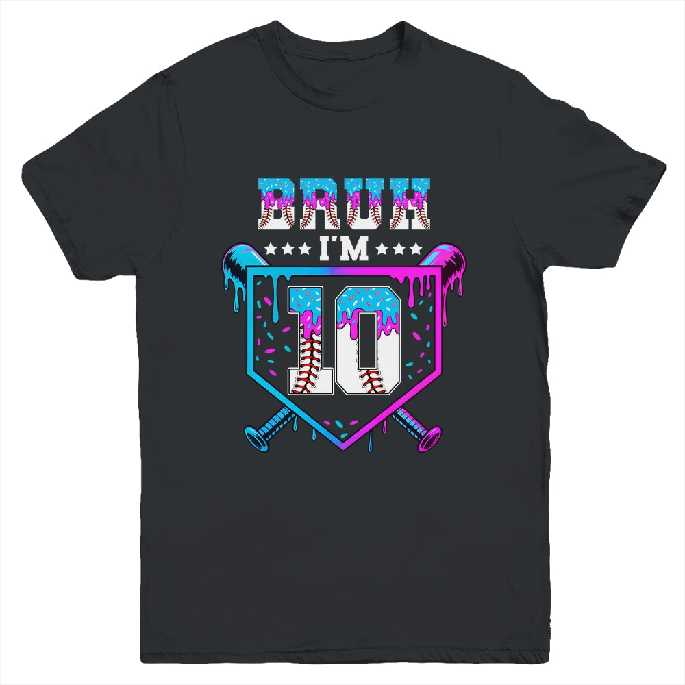 Bruh 10th Birthday Boy Baseball Ice Cream Drip 10 Years Old Boy Youth Shirt | teecentury