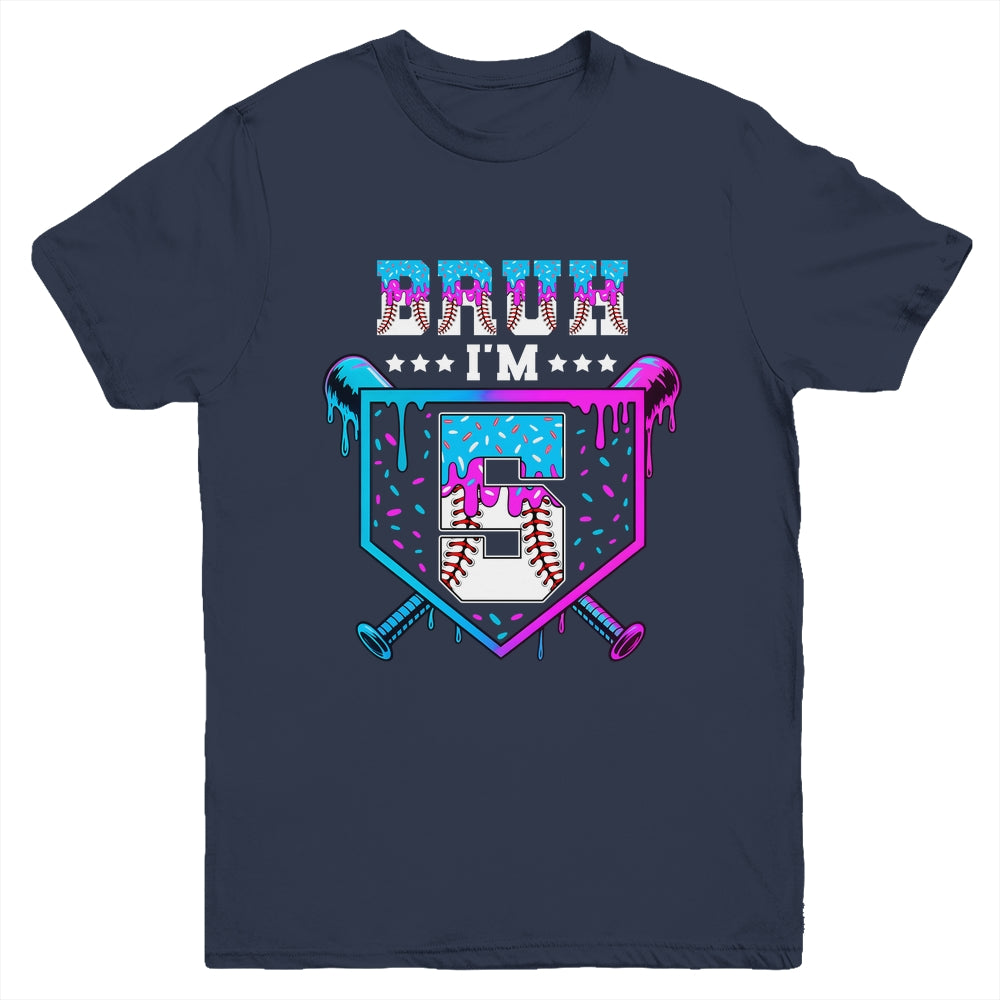 Bruh 5th Birthday Boy Baseball Ice Cream Drip 5 Years Old Boy Youth Shirt | teecentury