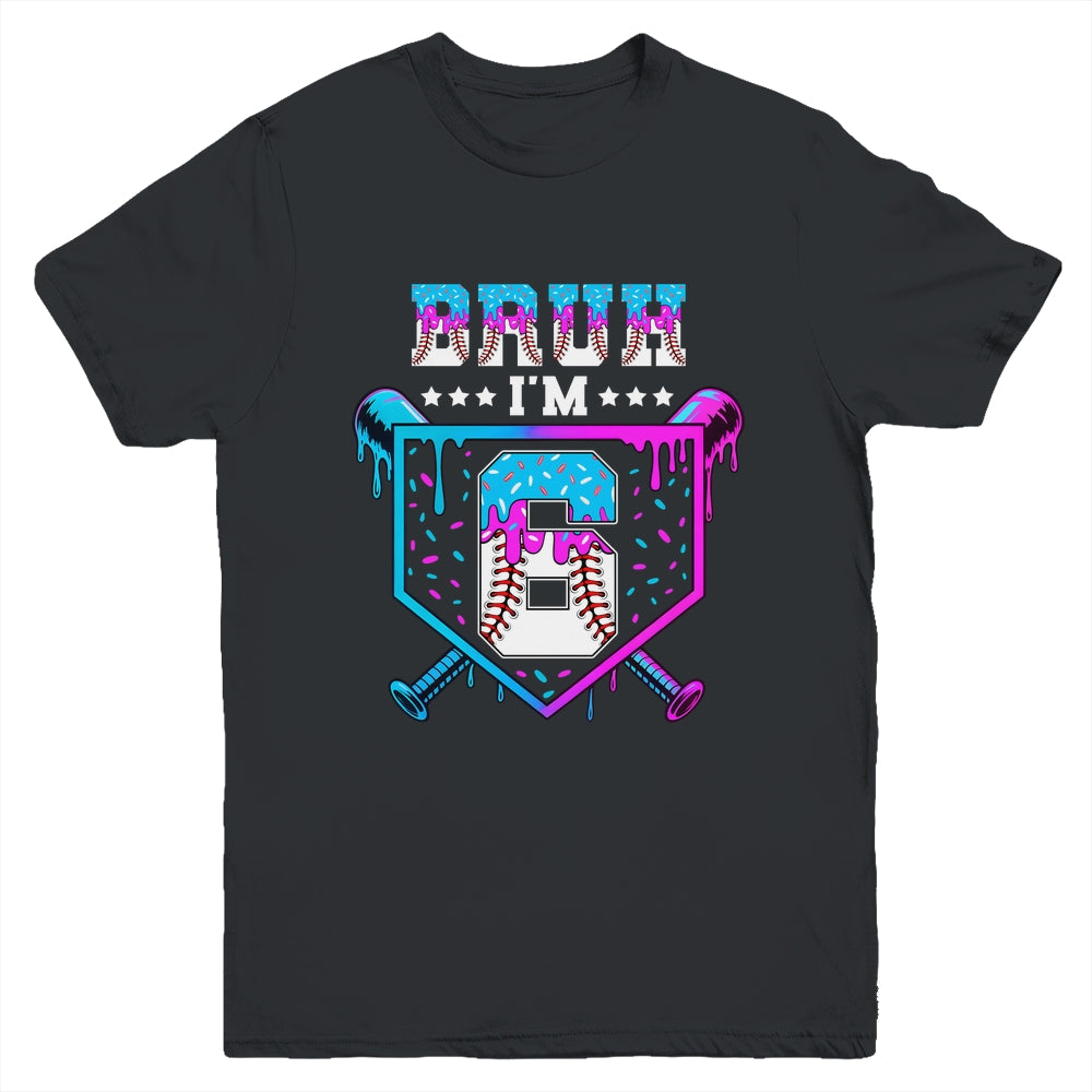 Bruh 6th Birthday Boy Baseball Ice Cream Drip 6 Years Old Boy Youth Shirt | teecentury
