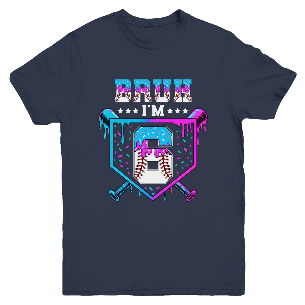 Bruh 6th Birthday Boy Baseball Ice Cream Drip 6 Years Old Boy Youth Shirt | teecentury