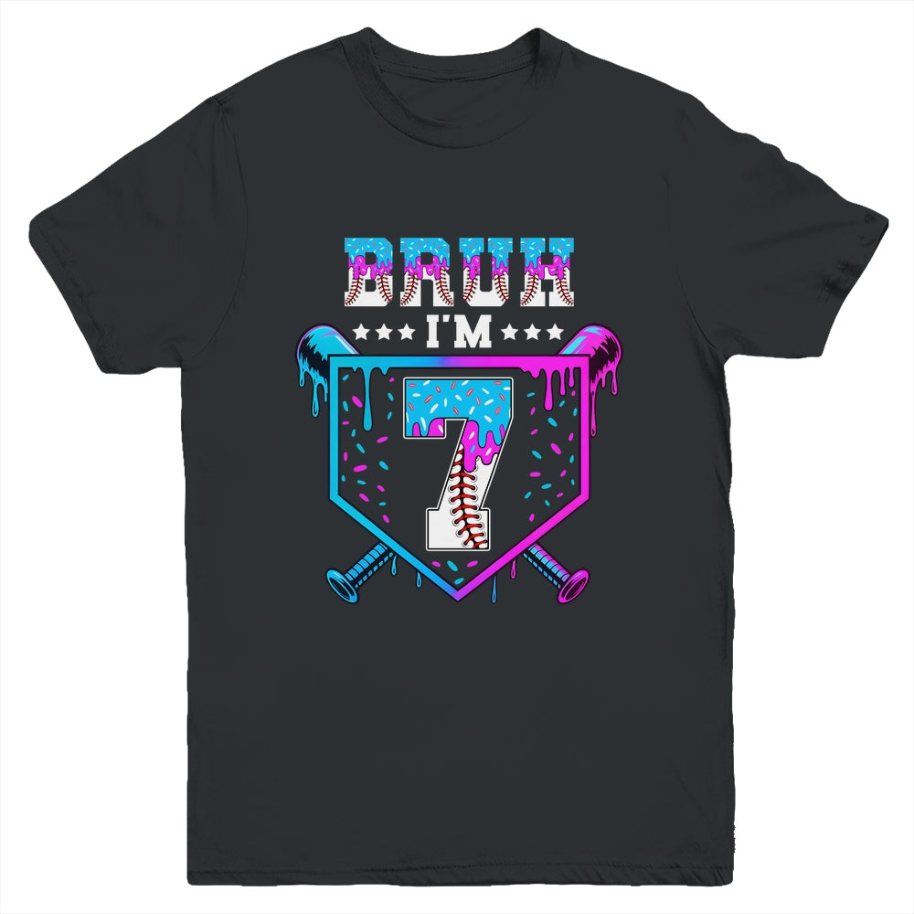 Bruh 7th Birthday Boy Baseball Ice Cream Drip 7 Years Old Boy Youth Shirt | teecentury