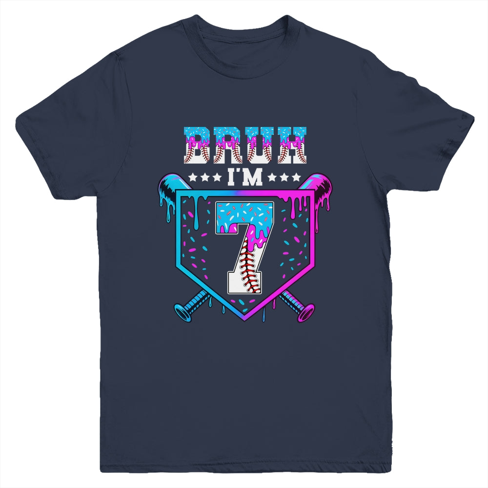Bruh 7th Birthday Boy Baseball Ice Cream Drip 7 Years Old Boy Youth Shirt | teecentury