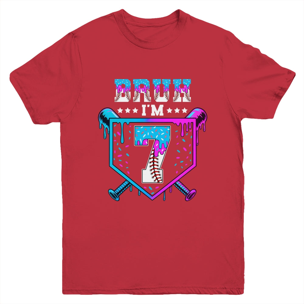 Bruh 7th Birthday Boy Baseball Ice Cream Drip 7 Years Old Boy Youth Shirt | teecentury