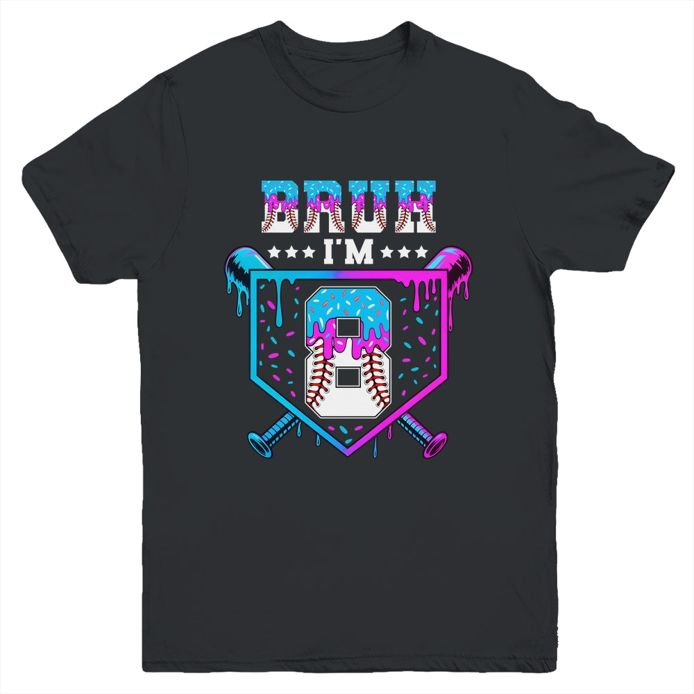 Bruh 8th Birthday Boy Baseball Ice Cream Drip 8 Years Old Boy Youth Shirt | teecentury