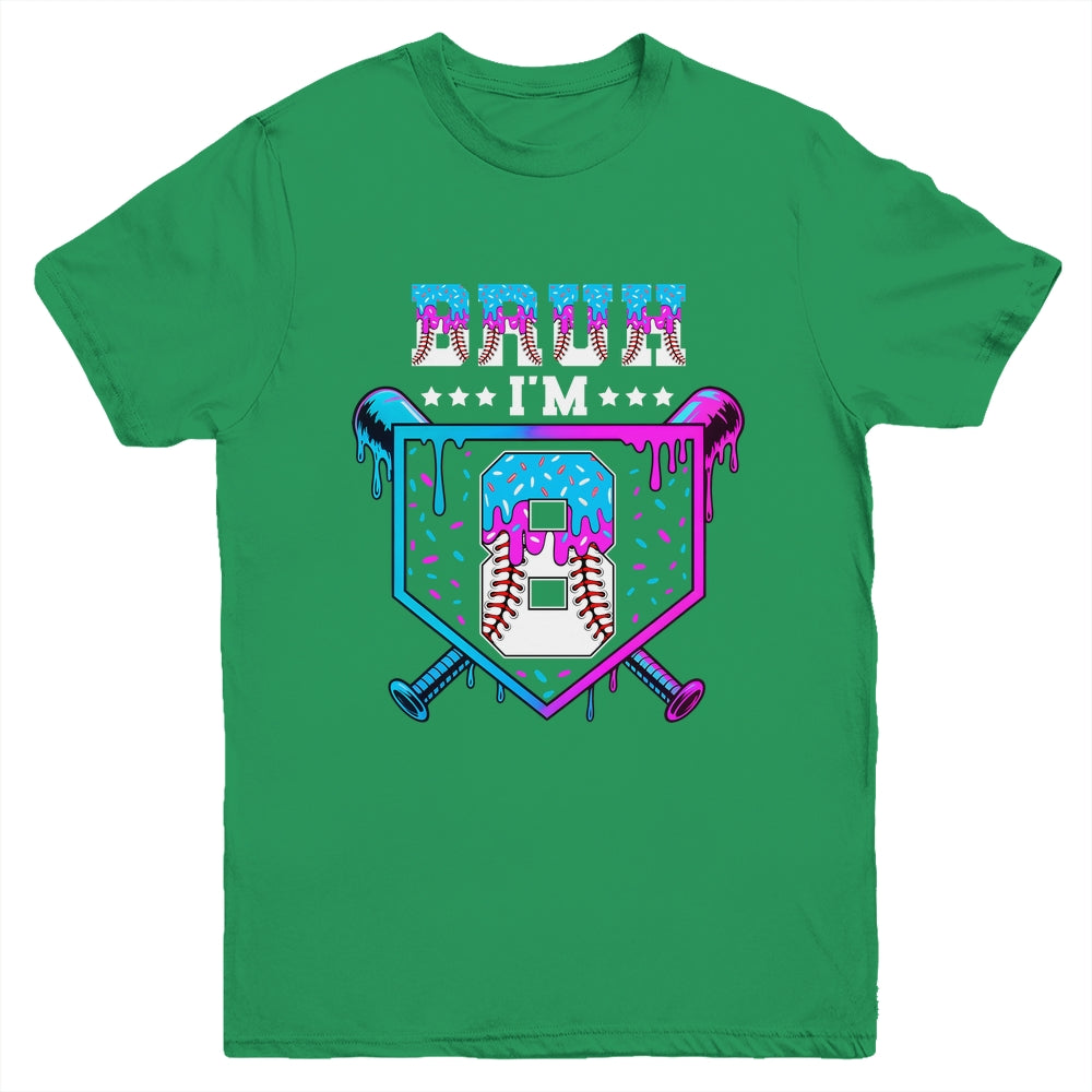 Bruh 8th Birthday Boy Baseball Ice Cream Drip 8 Years Old Boy Youth Shirt | teecentury
