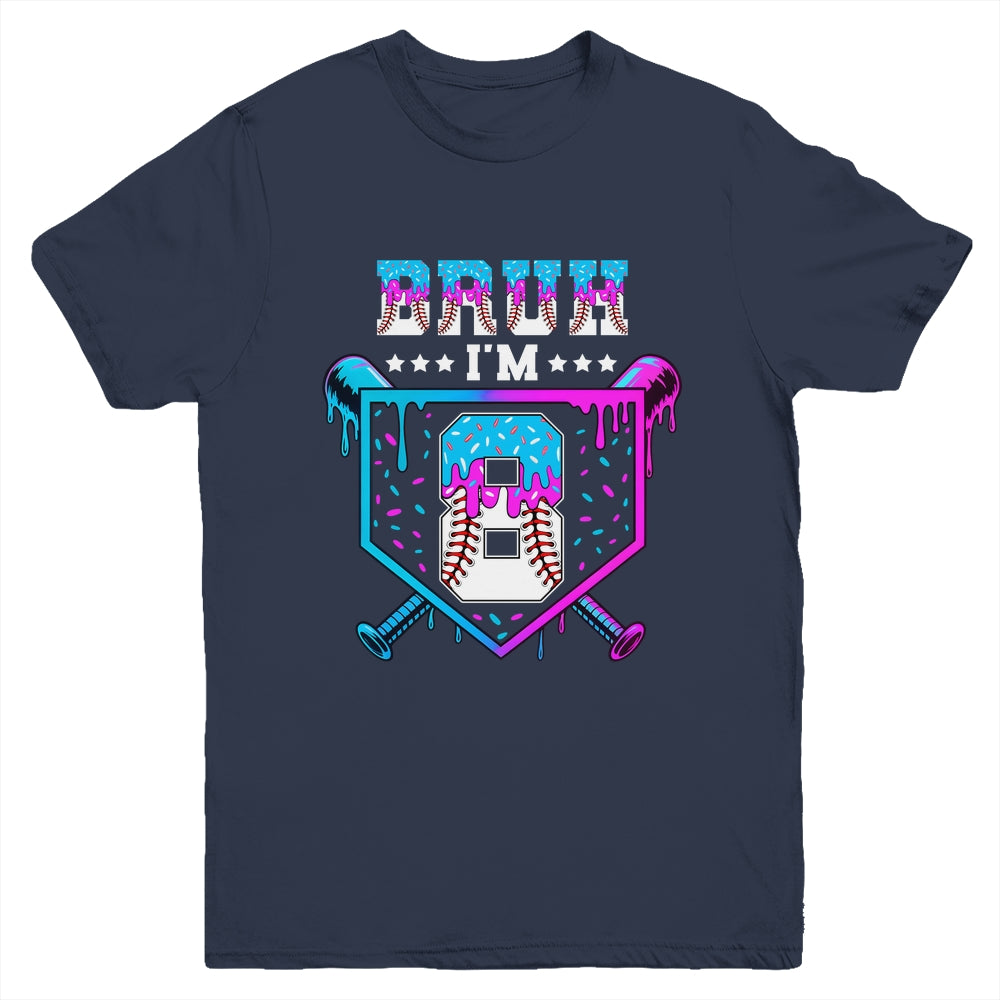 Bruh 8th Birthday Boy Baseball Ice Cream Drip 8 Years Old Boy Youth Shirt | teecentury