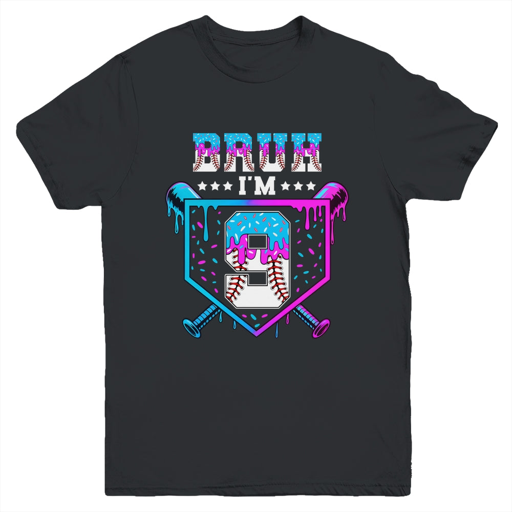 Bruh 9th Birthday Boy Baseball Ice Cream Drip 9 Years Old Boy Youth Shirt | teecentury