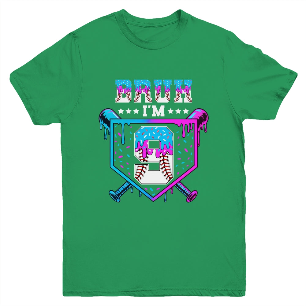 Bruh 9th Birthday Boy Baseball Ice Cream Drip 9 Years Old Boy Youth Shirt | teecentury