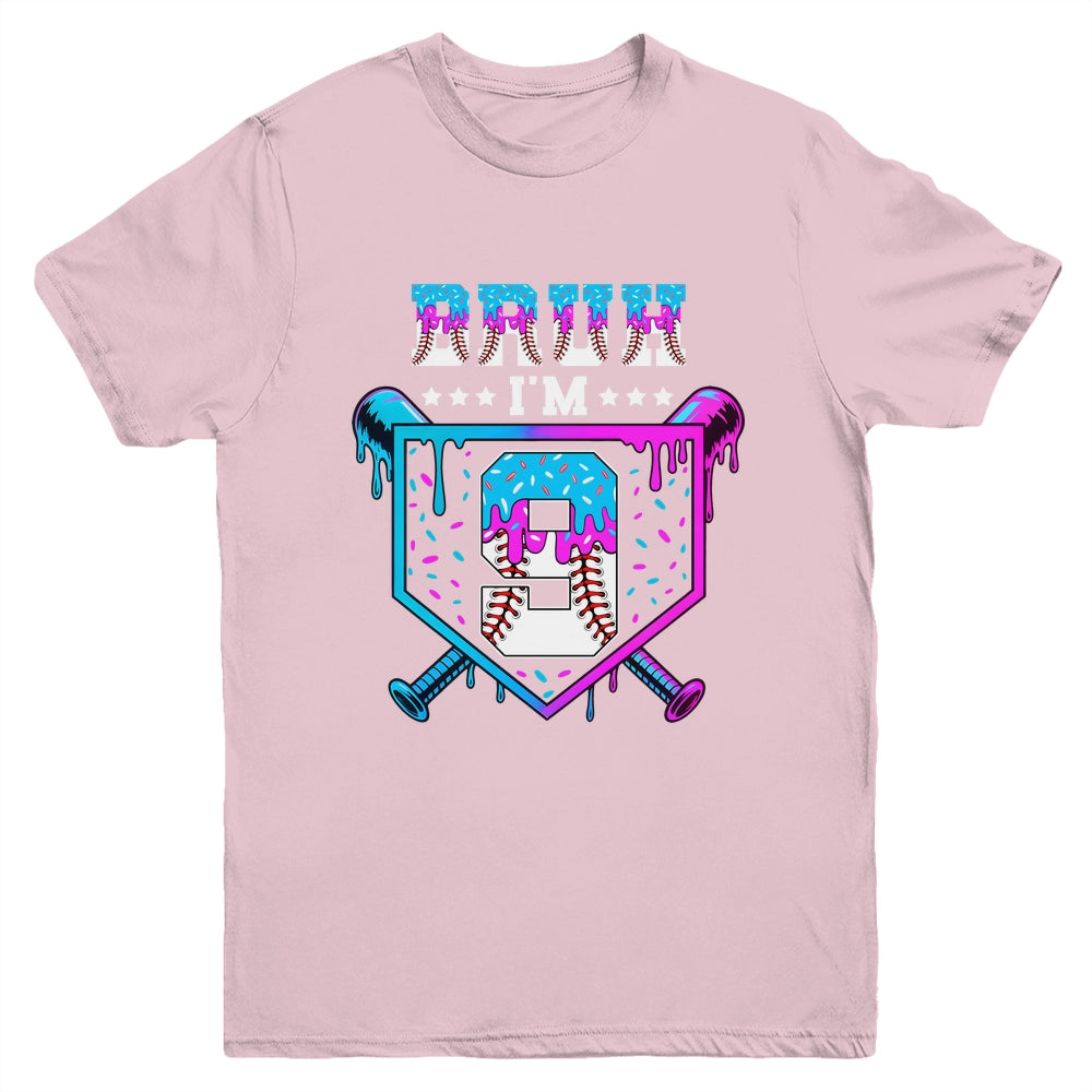 Bruh 9th Birthday Boy Baseball Ice Cream Drip 9 Years Old Boy Youth Shirt | teecentury
