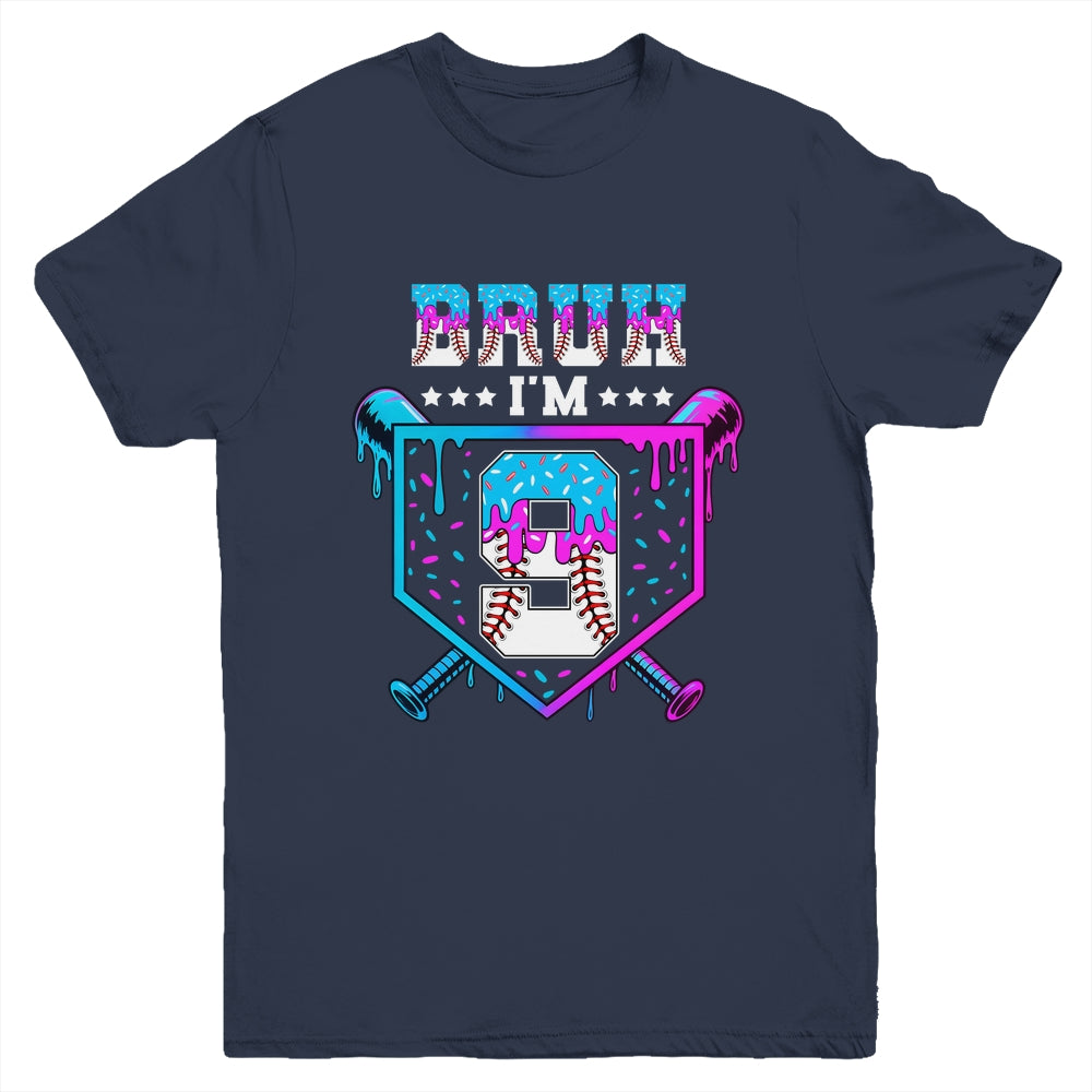 Bruh 9th Birthday Boy Baseball Ice Cream Drip 9 Years Old Boy Youth Shirt | teecentury