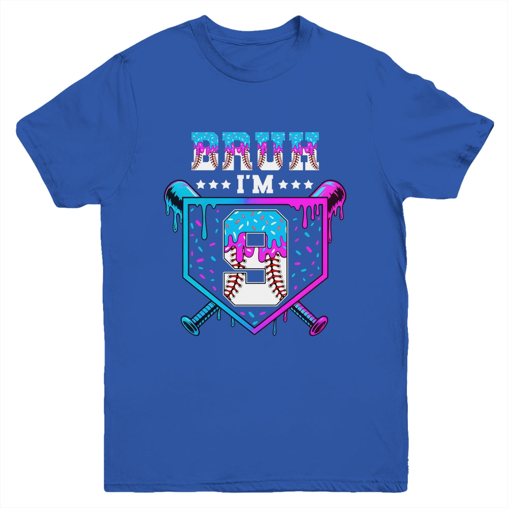 Bruh 9th Birthday Boy Baseball Ice Cream Drip 9 Years Old Boy Youth Shirt | teecentury