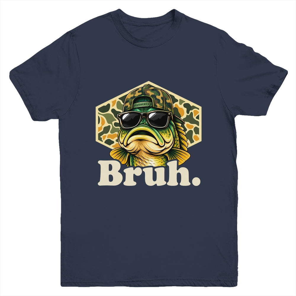 Bruh Fishing Camo Bass Fish Funny Boys Kids Camouflage Youth Shirt | teecentury