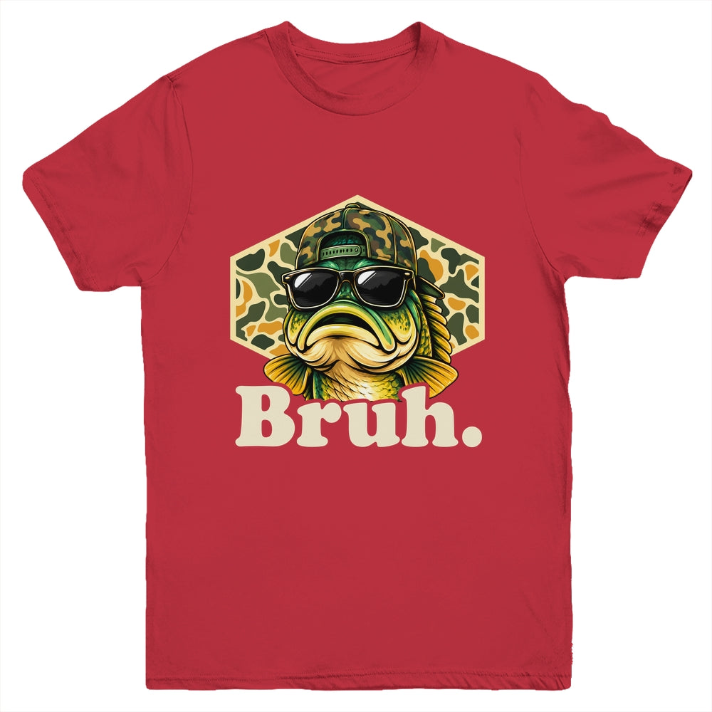 Bruh Fishing Camo Bass Fish Funny Boys Kids Camouflage Youth Shirt | teecentury