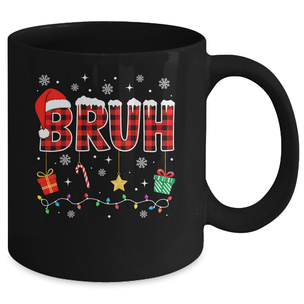 Bruh Funny Christmas Red Plaid Teens Boys Girls Kids Xmas Mug | teecentury