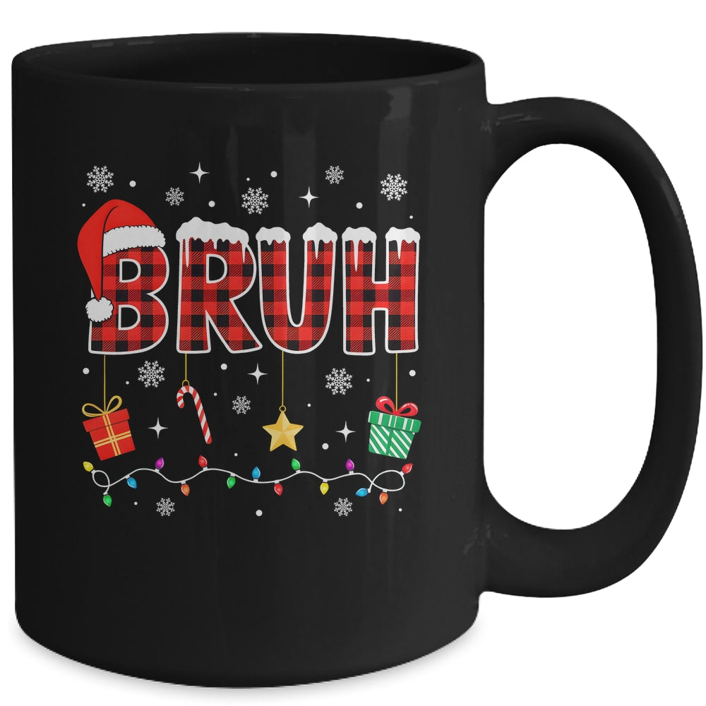 Bruh Funny Christmas Red Plaid Teens Boys Girls Kids Xmas Mug | teecentury