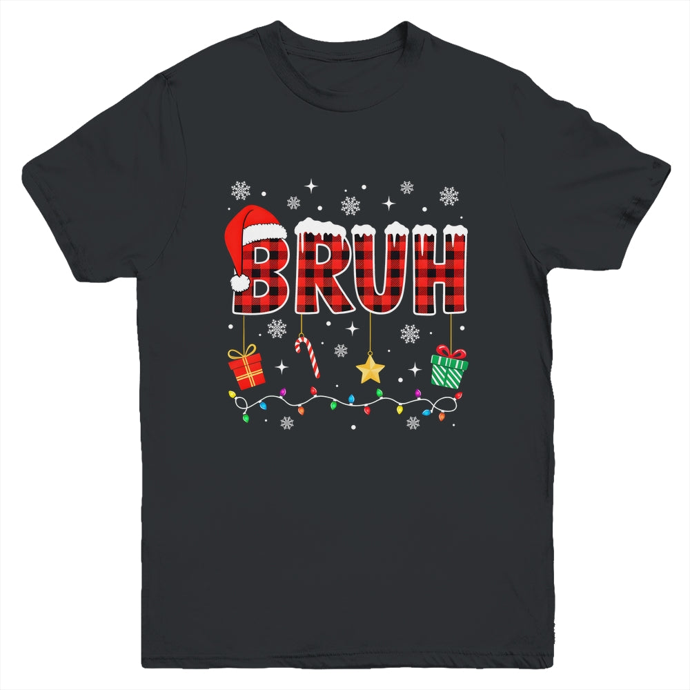 Bruh Funny Christmas Red Plaid Teens Boys Girls Kids Xmas Youth Shirt | teecentury