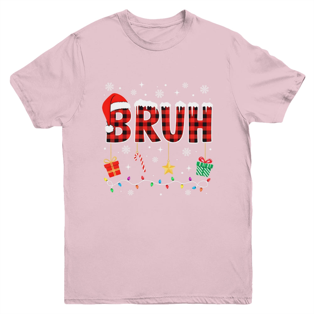 Bruh Funny Christmas Red Plaid Teens Boys Girls Kids Xmas Youth Shirt | teecentury