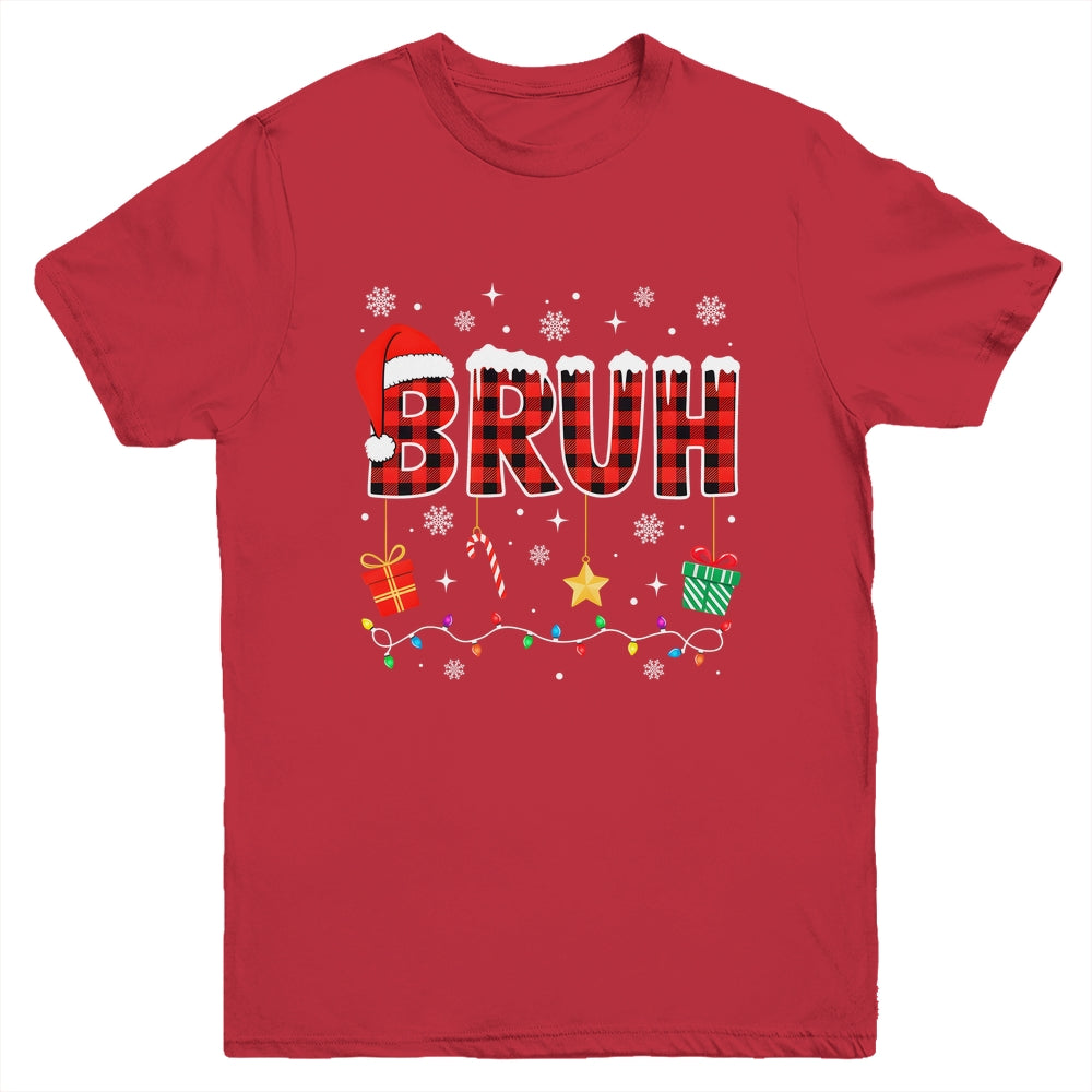 Bruh Funny Christmas Red Plaid Teens Boys Girls Kids Xmas Youth Shirt | teecentury