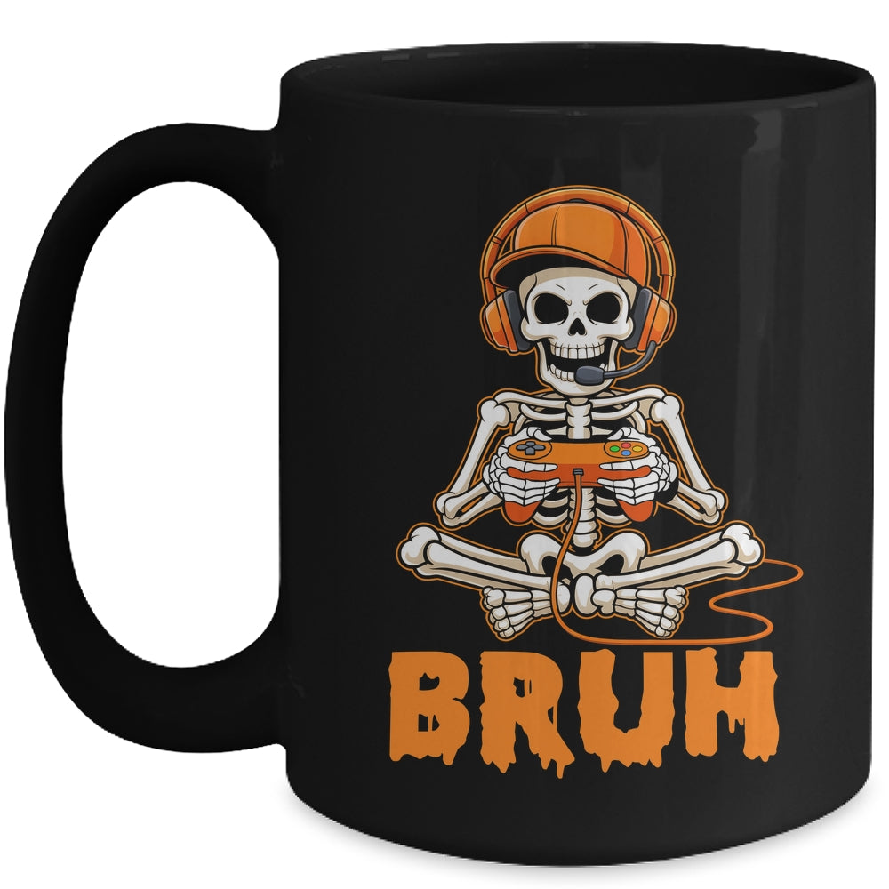Bruh Halloween Boys Kids Gamer Mens Skeleton Video Gaming Mug | teecentury