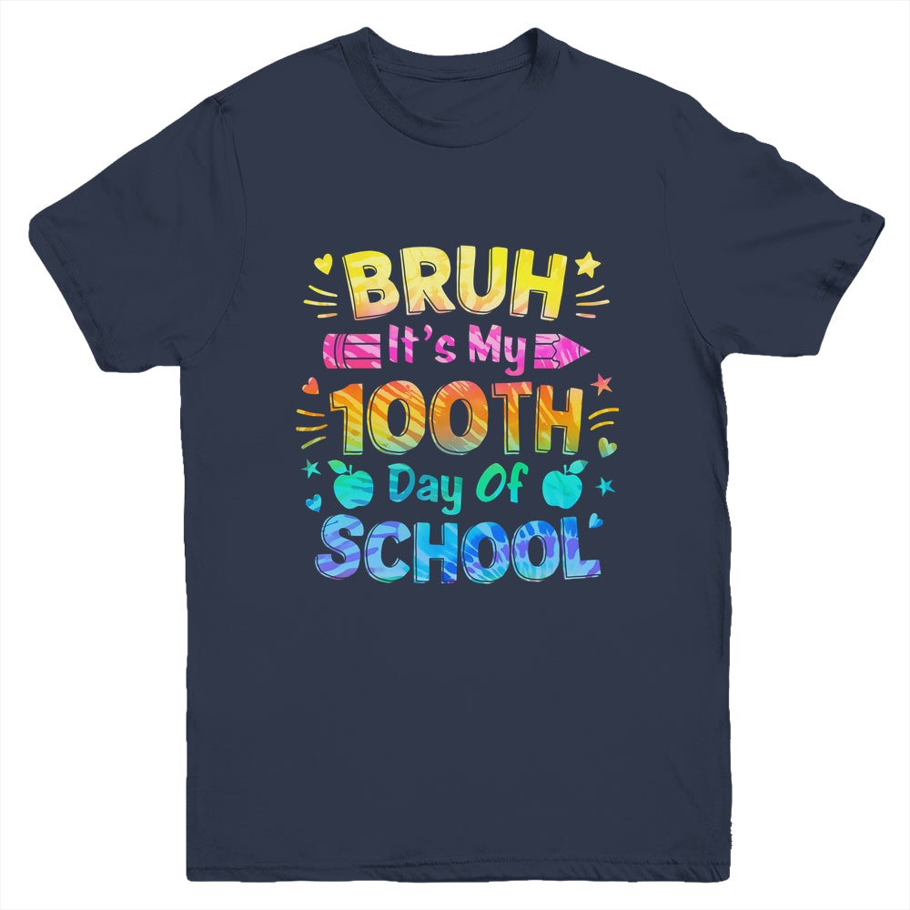 Bruh It's My 100 Days Of School Tie Dye 100th Day Boys Girls Youth Shirt | teecentury