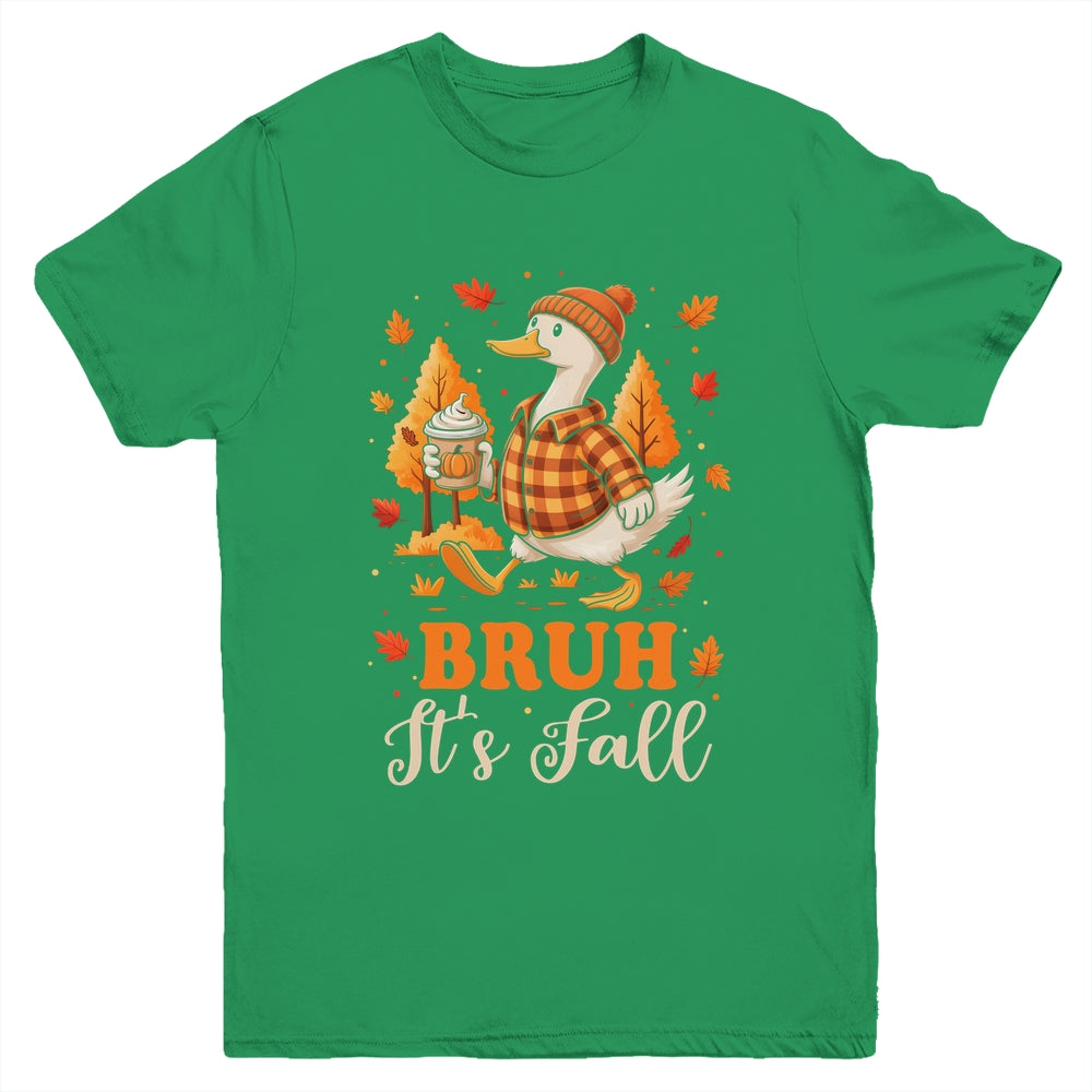 Bruh Its Fall Goose Pumpkin Spice Thanksgiving Autumn Leaves Youth Shirt | teecentury