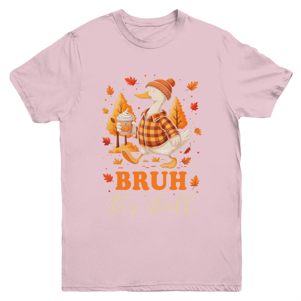 Bruh Its Fall Goose Pumpkin Spice Thanksgiving Autumn Leaves Youth Shirt | teecentury