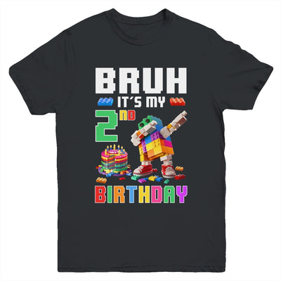 Bruh Its My 2nd Birthday Master Builder Dabbing Block Brick Youth Shirt | teecentury