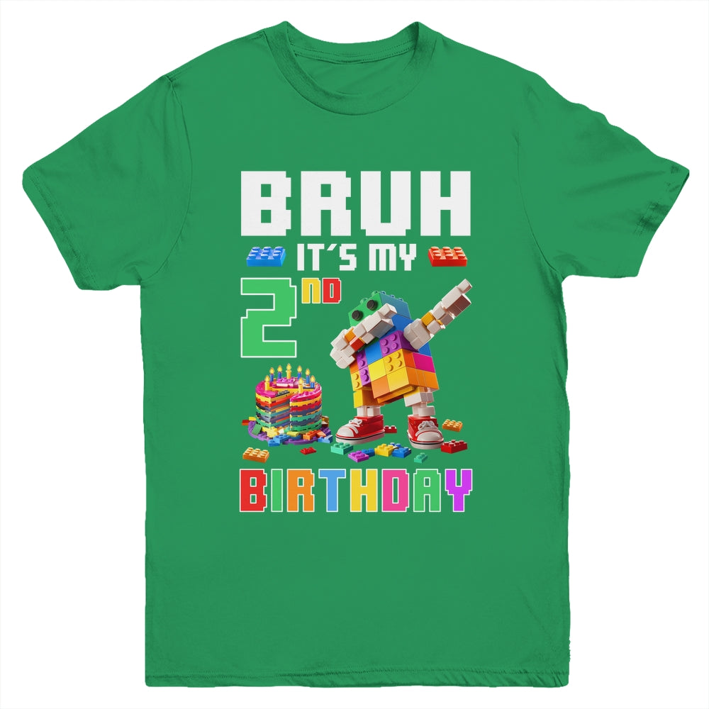 Bruh Its My 2nd Birthday Master Builder Dabbing Block Brick Youth Shirt | teecentury