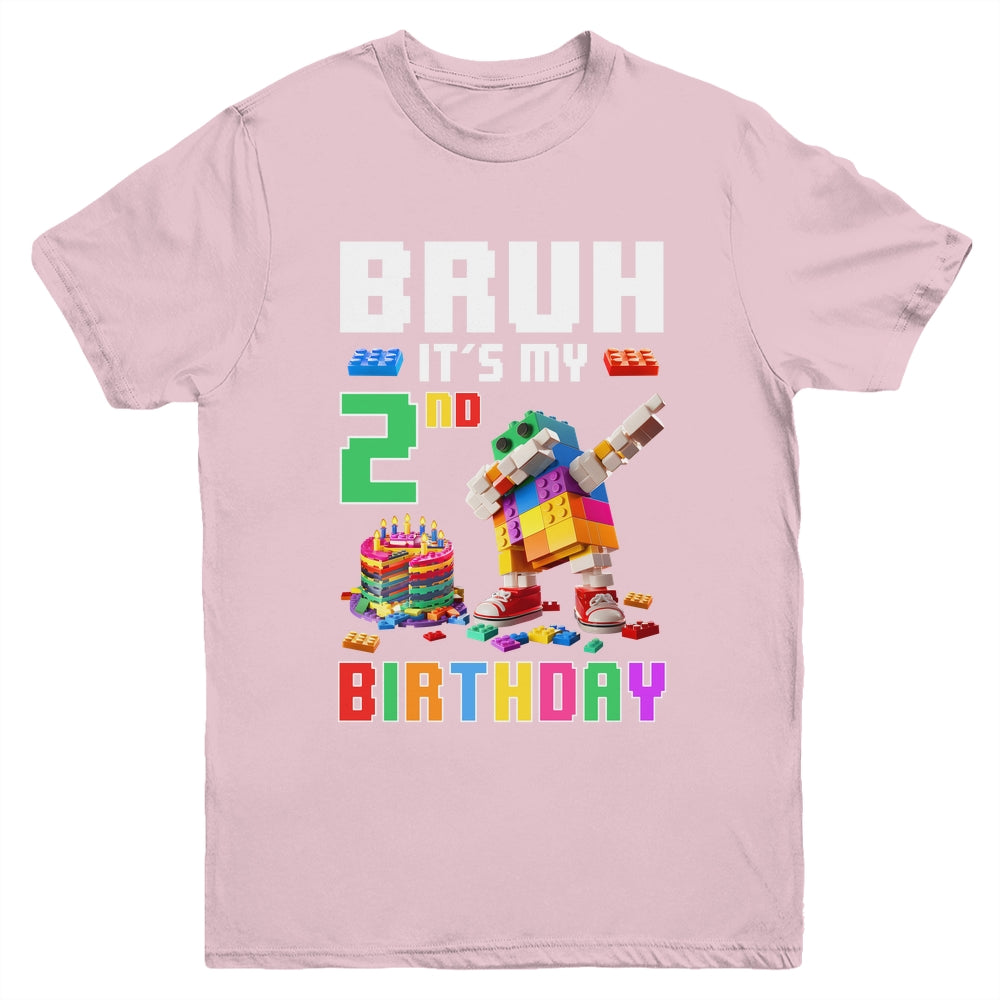 Bruh Its My 2nd Birthday Master Builder Dabbing Block Brick Youth Shirt | teecentury