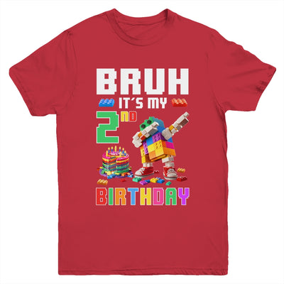 Bruh Its My 2nd Birthday Master Builder Dabbing Block Brick Youth Shirt | teecentury