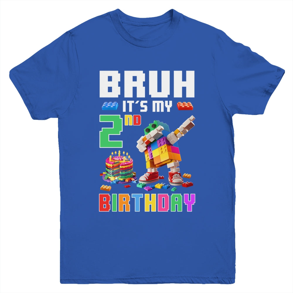 Bruh Its My 2nd Birthday Master Builder Dabbing Block Brick Youth Shirt | teecentury