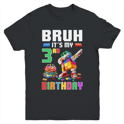 Bruh Its My 3rd Birthday Master Builder Dabbing Block Brick Youth Shirt | teecentury