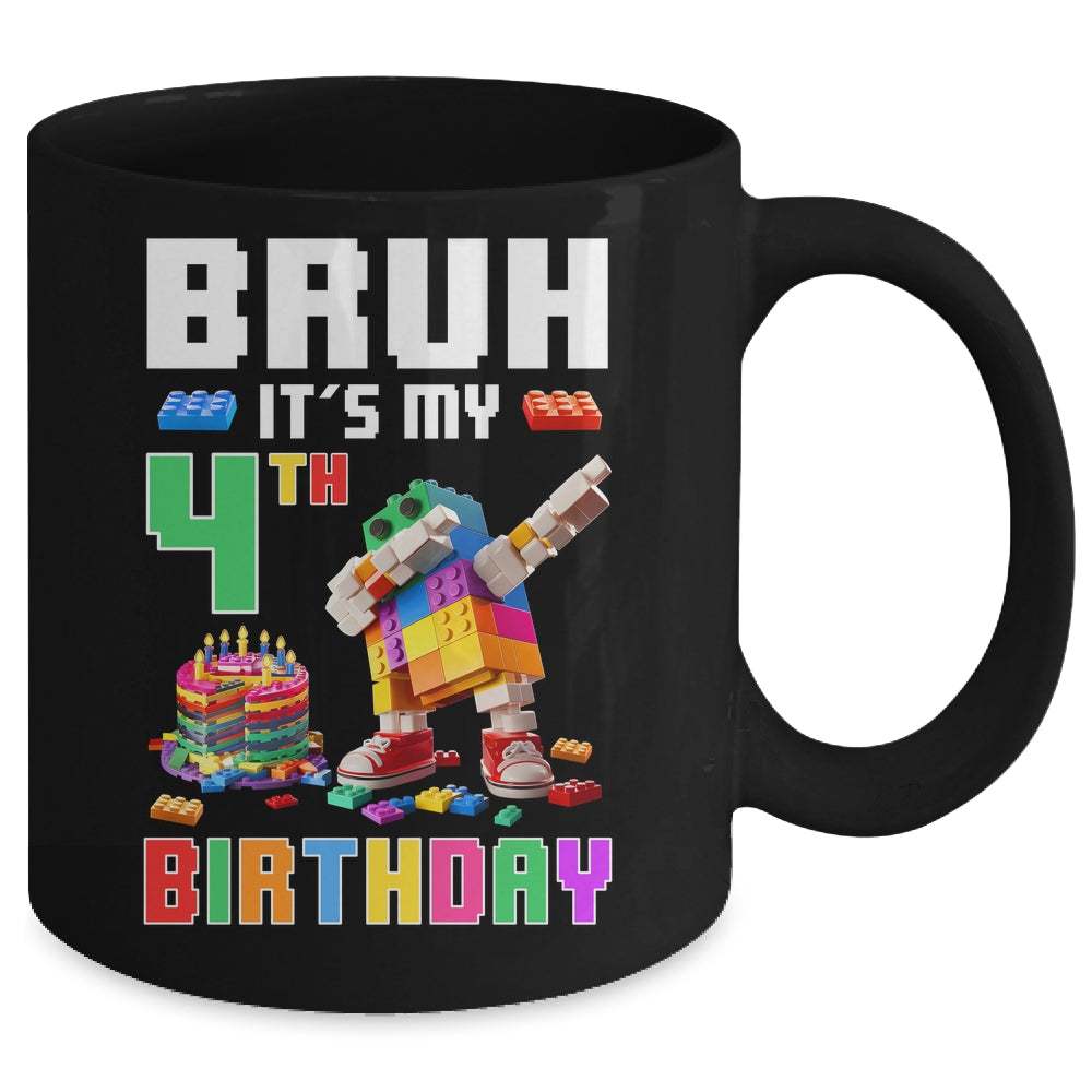 Bruh Its My 4th Birthday Master Builder Dabbing Block Brick Mug | teecentury