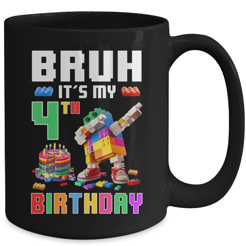 Bruh Its My 4th Birthday Master Builder Dabbing Block Brick Mug | teecentury