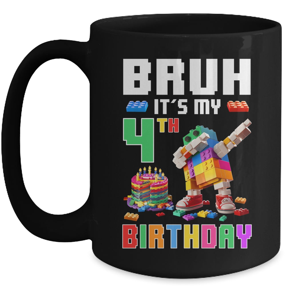 Bruh Its My 4th Birthday Master Builder Dabbing Block Brick Mug | teecentury