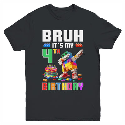 Bruh Its My 4th Birthday Master Builder Dabbing Block Brick Youth Shirt | teecentury