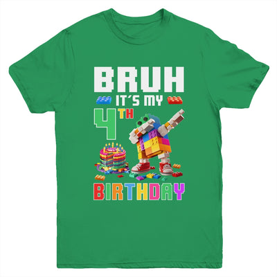 Bruh Its My 4th Birthday Master Builder Dabbing Block Brick Youth Shirt | teecentury