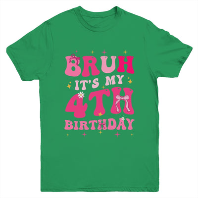 Bruh Its My 4th Birthday Pink 4 Year Old Coquette Groovy Youth Shirt | teecentury
