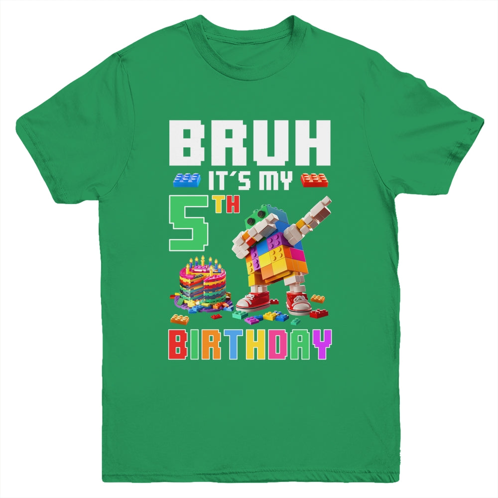 Bruh Its My 5th Birthday Master Builder Dabbing Block Brick Youth Shirt | teecentury