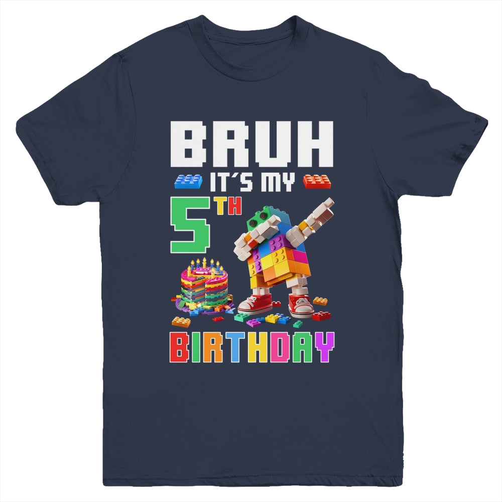 Bruh Its My 5th Birthday Master Builder Dabbing Block Brick Youth Shirt | teecentury