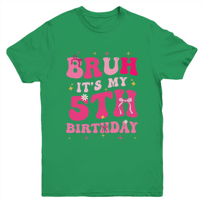 Bruh Its My 5th Birthday Pink 5 Year Old Coquette Groovy Youth Shirt | teecentury