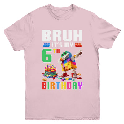 Bruh Its My 6th Birthday Master Builder Dabbing Block Brick Youth Shirt | teecentury